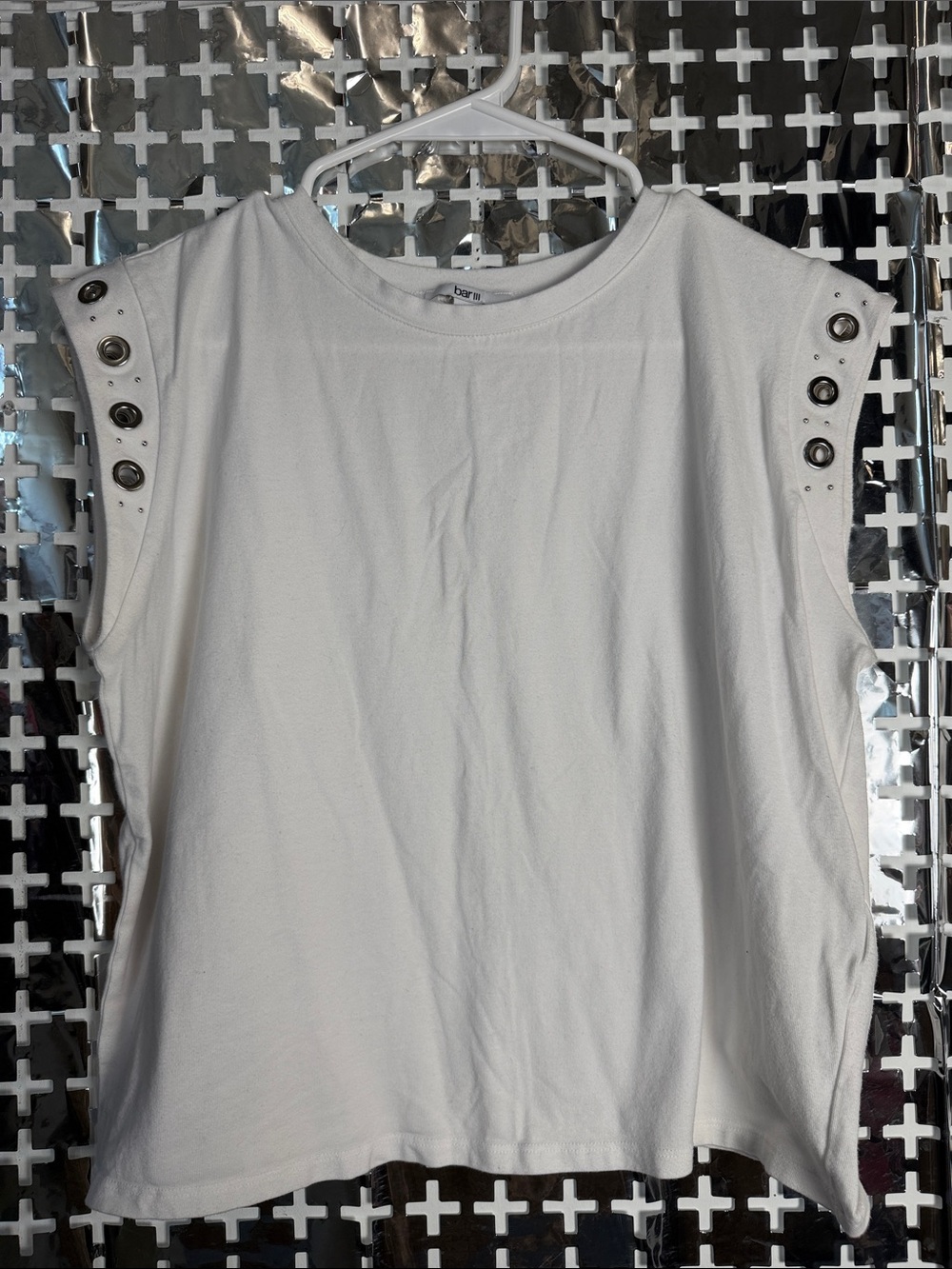 Bar III White Sleeveless Tank with Grommet Shoulder Detail